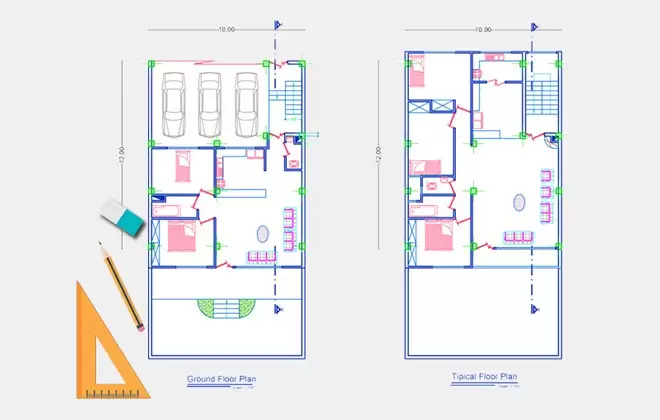 نقشه ساختمان مسکونی 120 متری