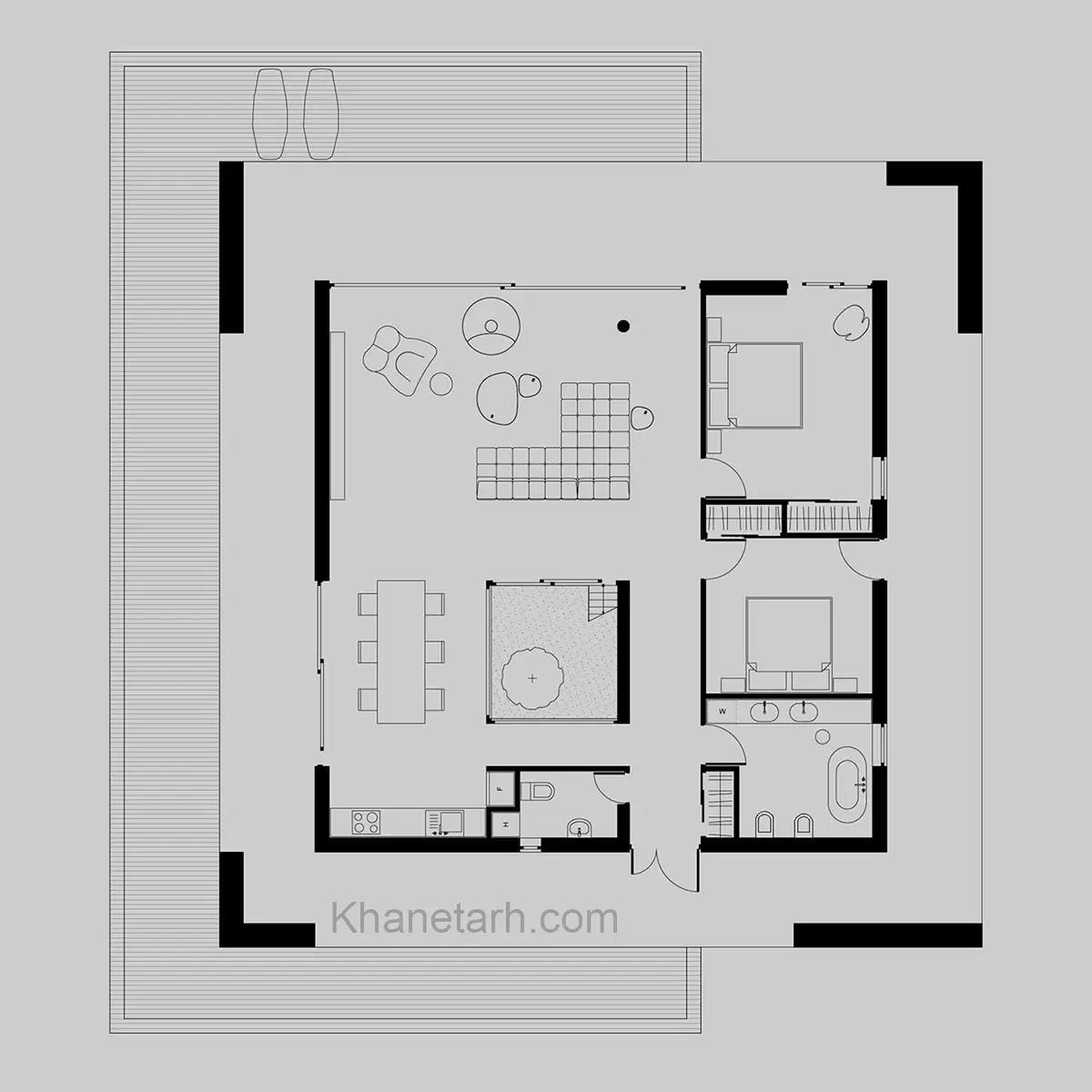نقشه خانه دو خوابه 120 متری ویلایی 