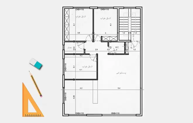 نقشه خانه سه خوابه ساده