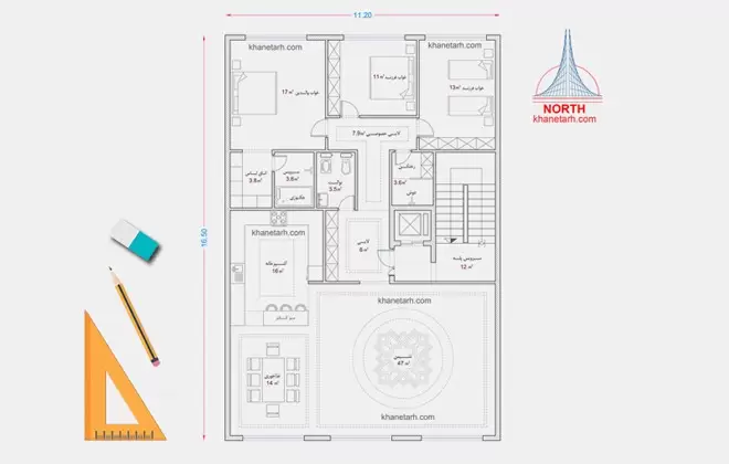 نقشه ساختمان سه خوابه