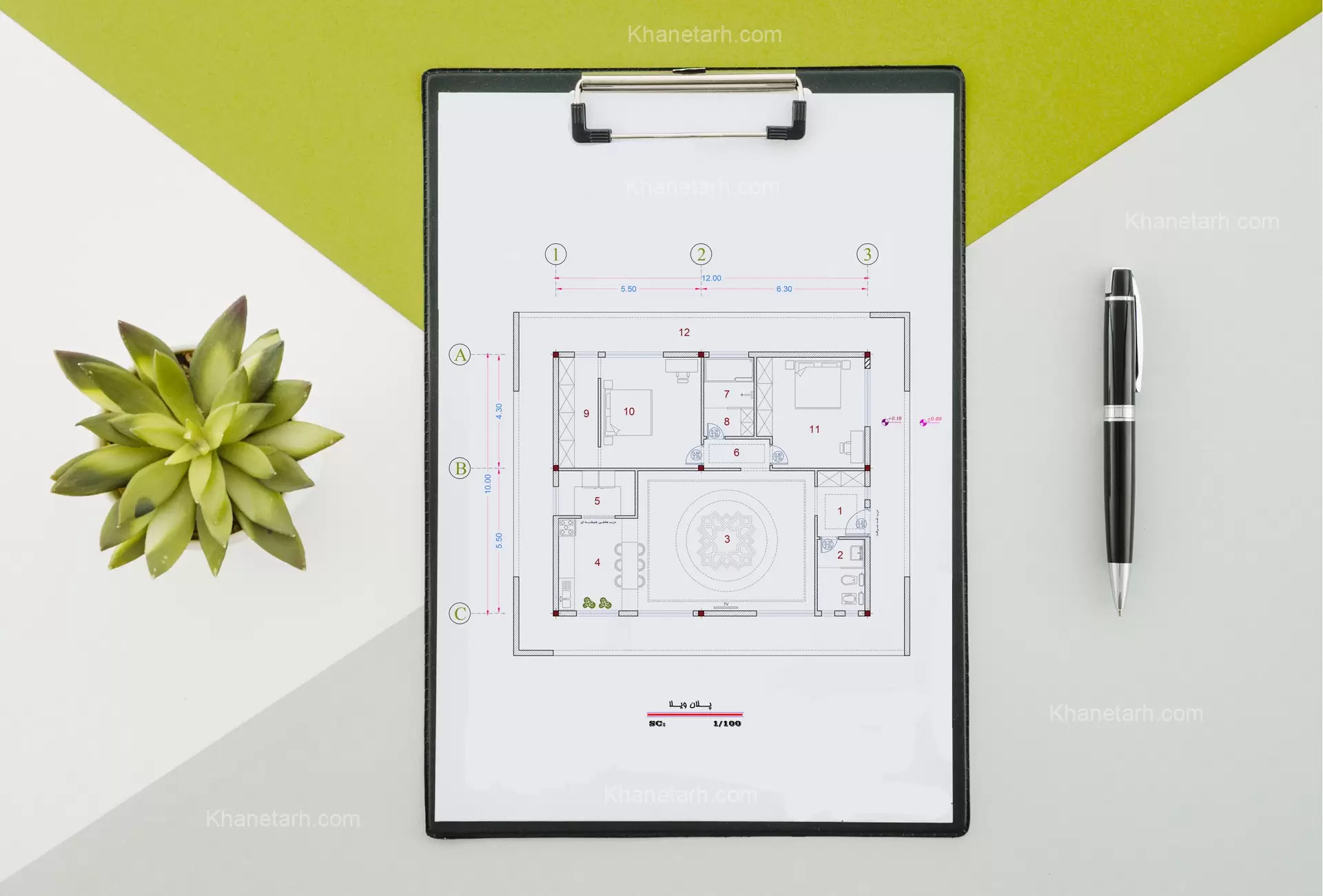 نقشه ویلا فلت دو خوابه