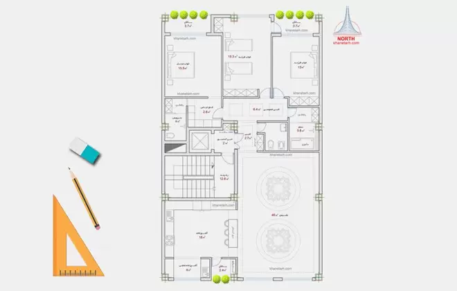 نقشه ساختمان سه خوابه
