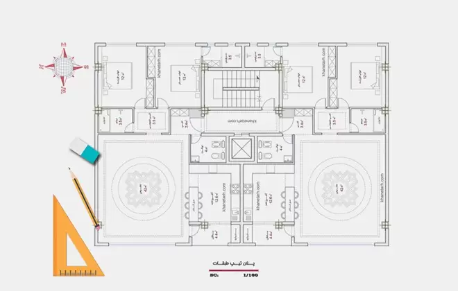 پلان آپارتمان دو واحدی