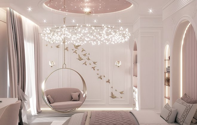 دکوراسیون اتاق خواب دخترانه لاکچری