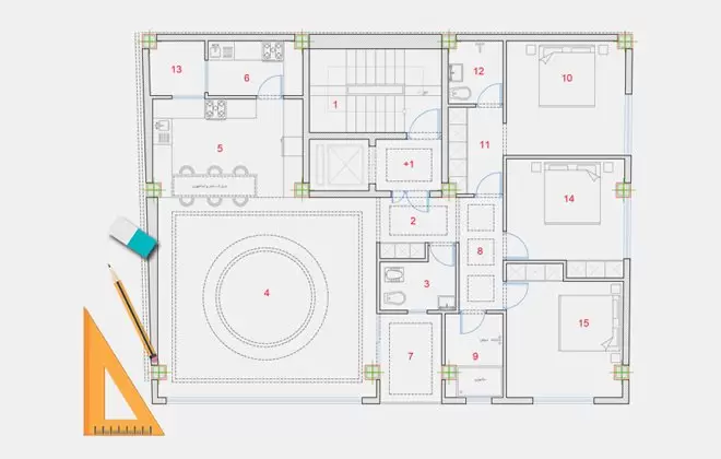 نقشه ساختمان عرض 15 متر