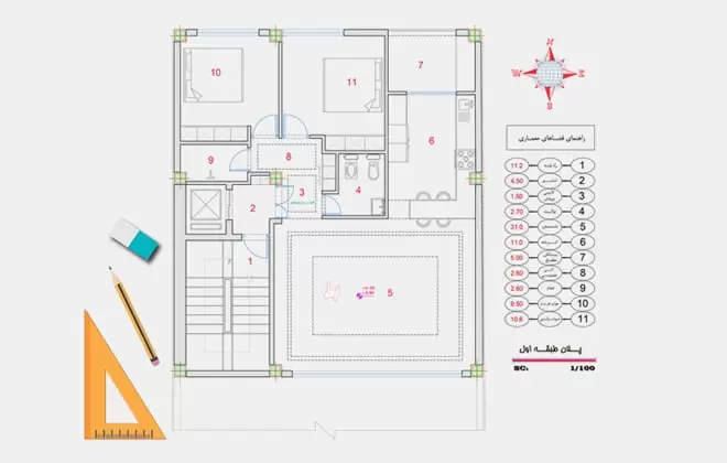 نقشه ساختمان 10x11