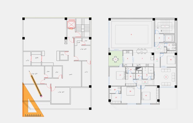 نقشه ساختمان چهار خوابه