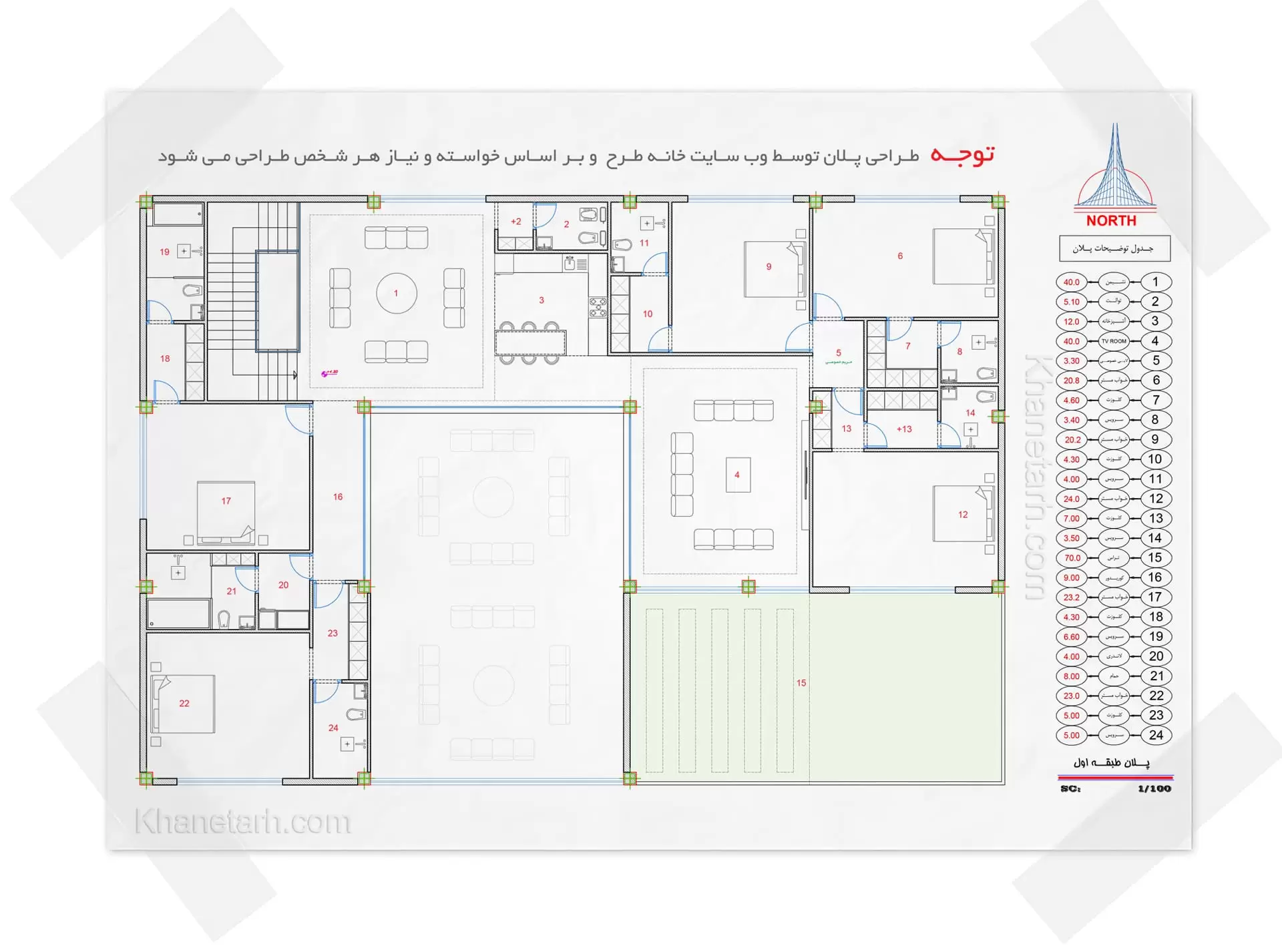 نقشه ویلا 1000 متری بزرگ و لاکچری ویلا دوبلکس لوکس