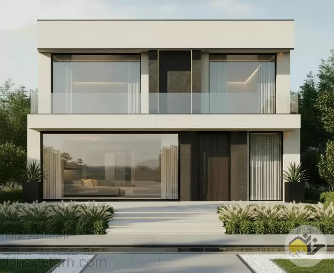نمای مدرن ساختمان در نقشه ویلا دوبلکس با عرض 10 متر نمای ویلا مدرن
